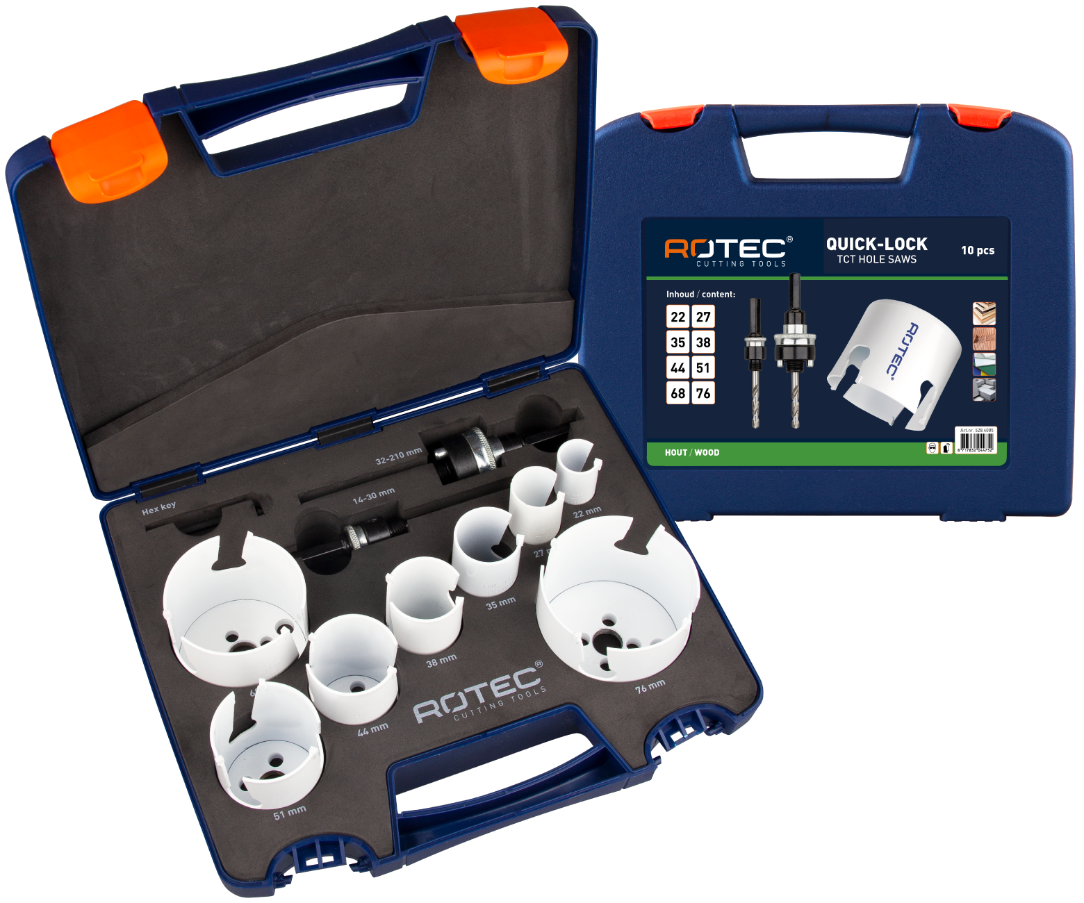 10 pc TCT Multi-Purpose hole saw set type '528 - Electrician' with Quick-Lock