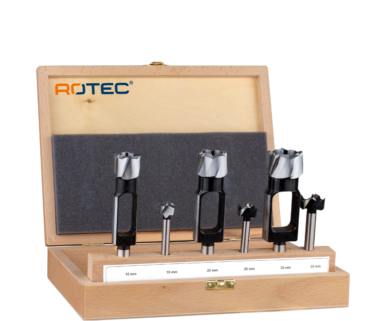 Tenon plug cutter and Forstner drill bit set, Premium, in wooden case