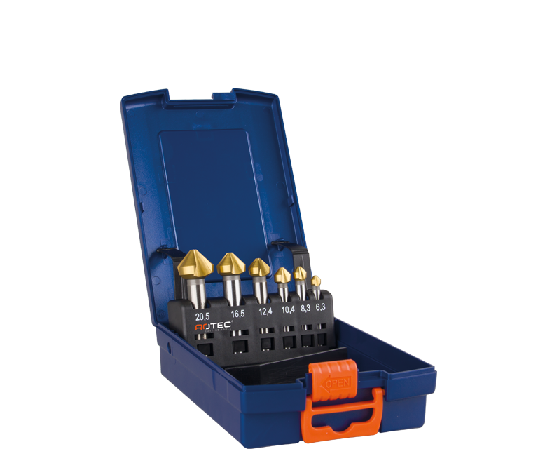 HSS Countersink set 90°, coated (TiN), in ABS cassette